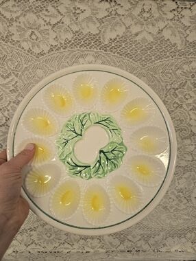 Vintage Japan Deviled Egg Plate Cabbage Motif Serving Tray